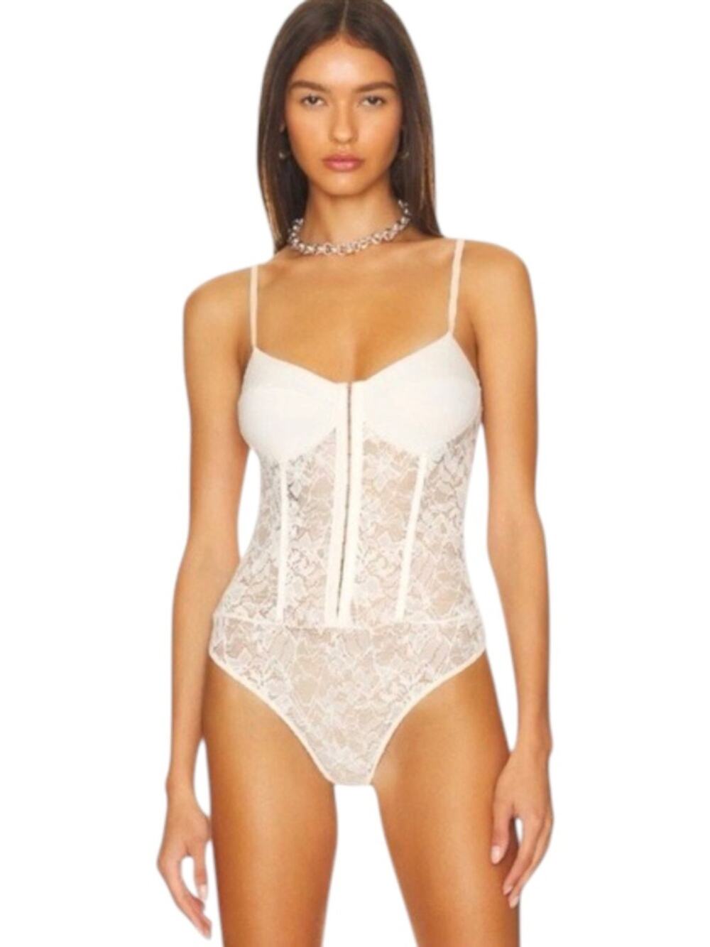 Intimately Free People Night Rhythm Lace Corset Bodysuit Ecru L NWT